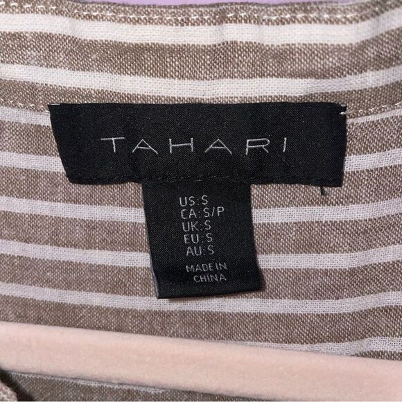 Tahari S Dress Linen Blend Mini Taupe Pinstripe Lagenlook - Picture 4 of 9